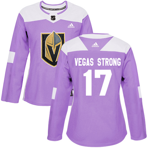 Adidas Golden Knights #17 Vegas Strong Purple Authentic Fights Cancer Women's Stitched NHL Jersey - Click Image to Close